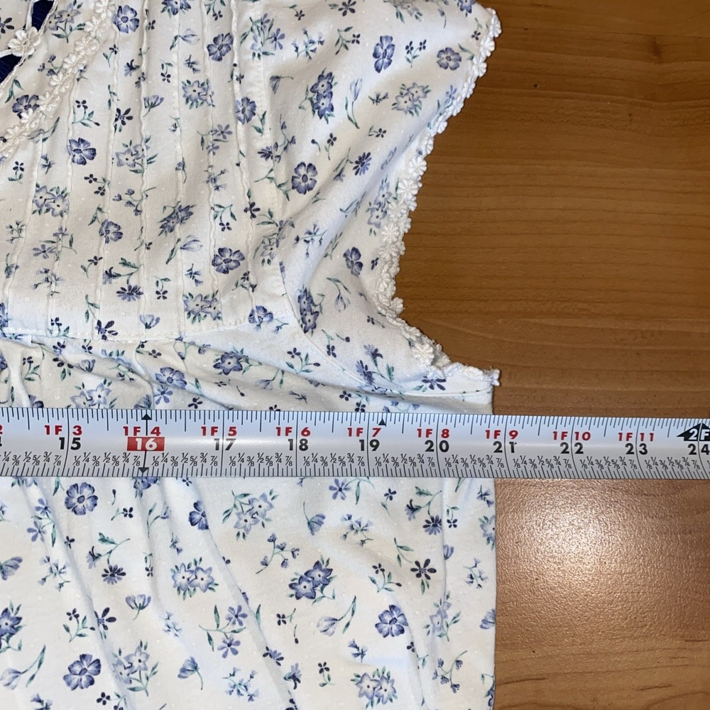 Eileen West Nightgown Size M Blue Floral Short Sleeve Lace Trim Button Front - Picture 8 of 11